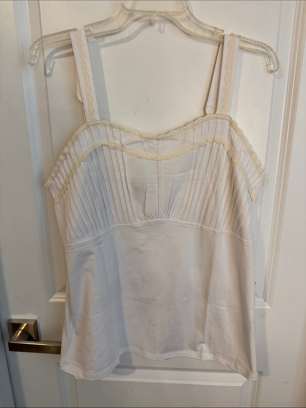 Jessica London Ivory Lace-Trim Pleated Camisole